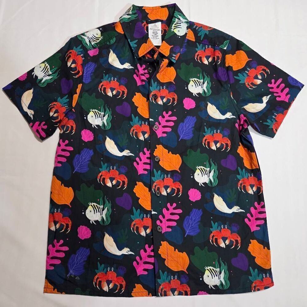 DISNEY LITTLE MERMAID LIVE ACTION HAWAIIAN CAMP SHIRT 100% COTTON MENS SMALL